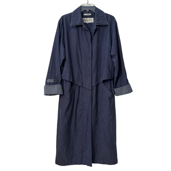 Bernardo Two-Tone Long Jacket Trench Womens Size 6 Vintage Blue Soft Overcoat - Picture 1 of 7